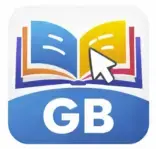 Buntes Buch Icon mit Mauszeiger und GB Initialen als Logo für Goebel Bücher Website